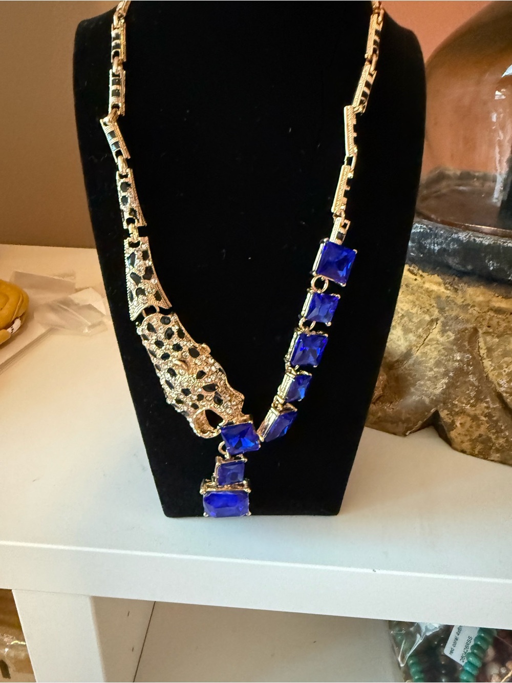 Kenneth Jay Lane Gold Tone Necklace with Deep Blue Stones - Women's Jewelry